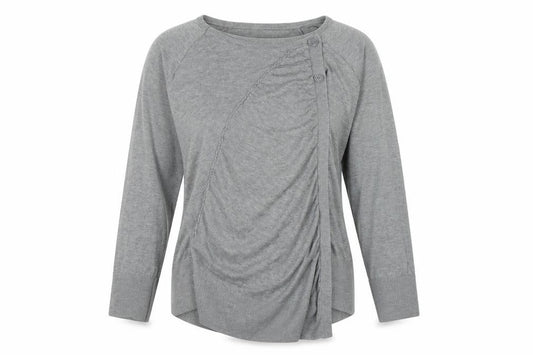 Front view of Papaya women’s grey round neck acrylic jumper, size UK 12