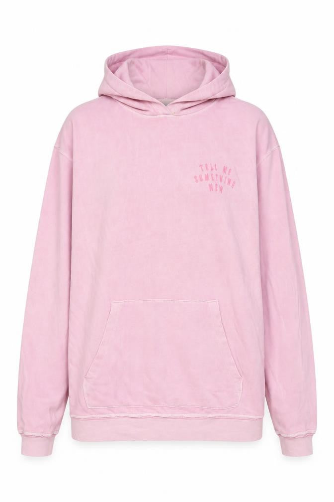 Front view of H&M women’s pink cotton pullover hoodie, size L, pullover - tell me something new