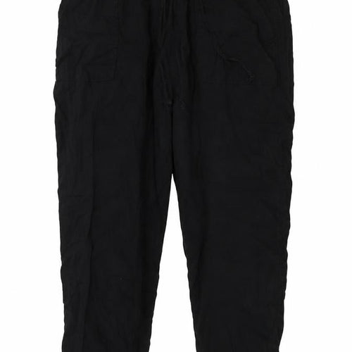 Marks and Spencer Womens Black  Flax Trousers  Size 4 L25 in Regular Tie