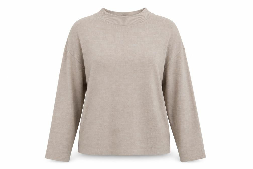 Front view of H&M women’s beige high neck polyester jumper, size S