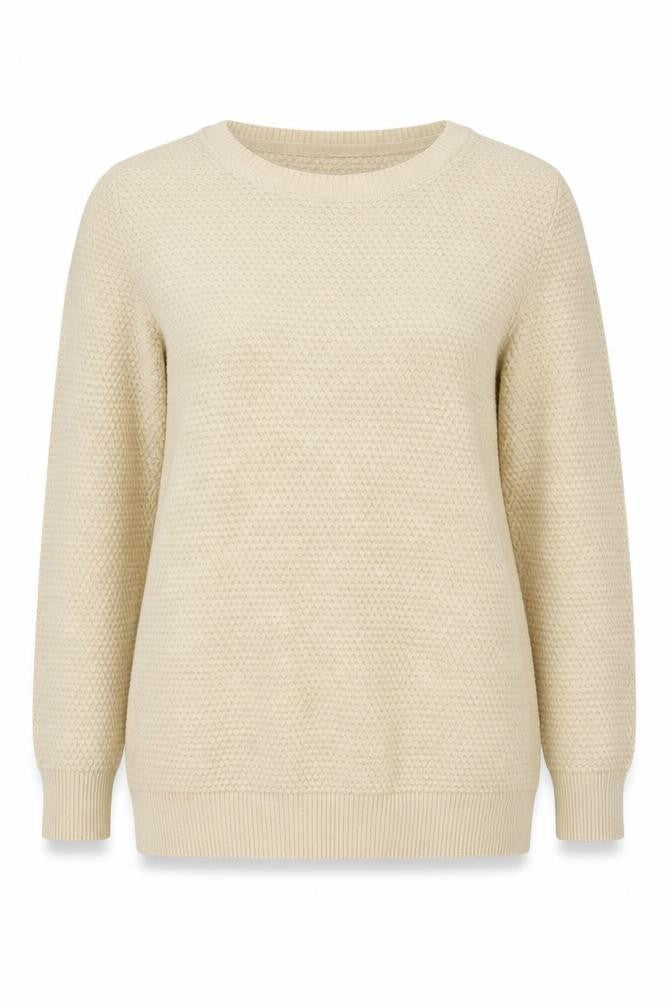 Front view of Principles women’s beige crew neck acrylic jumper, size UK 12