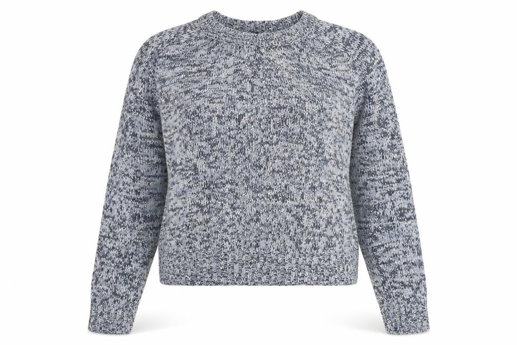 Front view of H&M women’s blue round neck acrylic jumper, size M