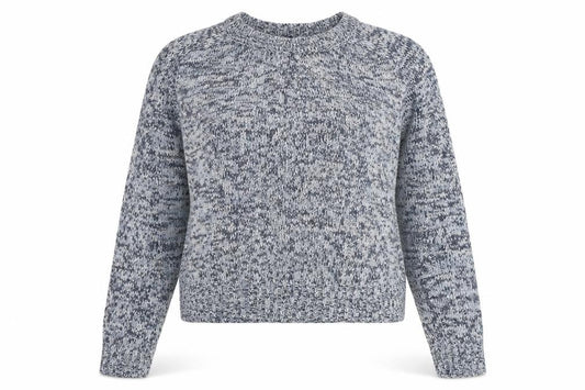 Front view of H&M women’s blue round neck acrylic jumper, size M