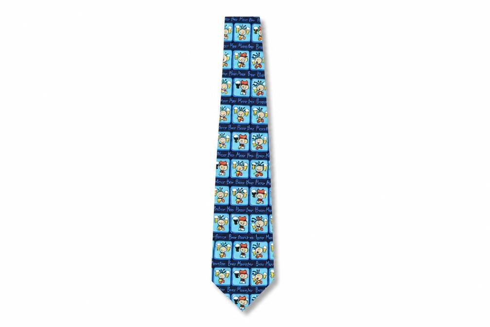 Front view of BubbleGum men’s blue geometric polyester pointed tie one size