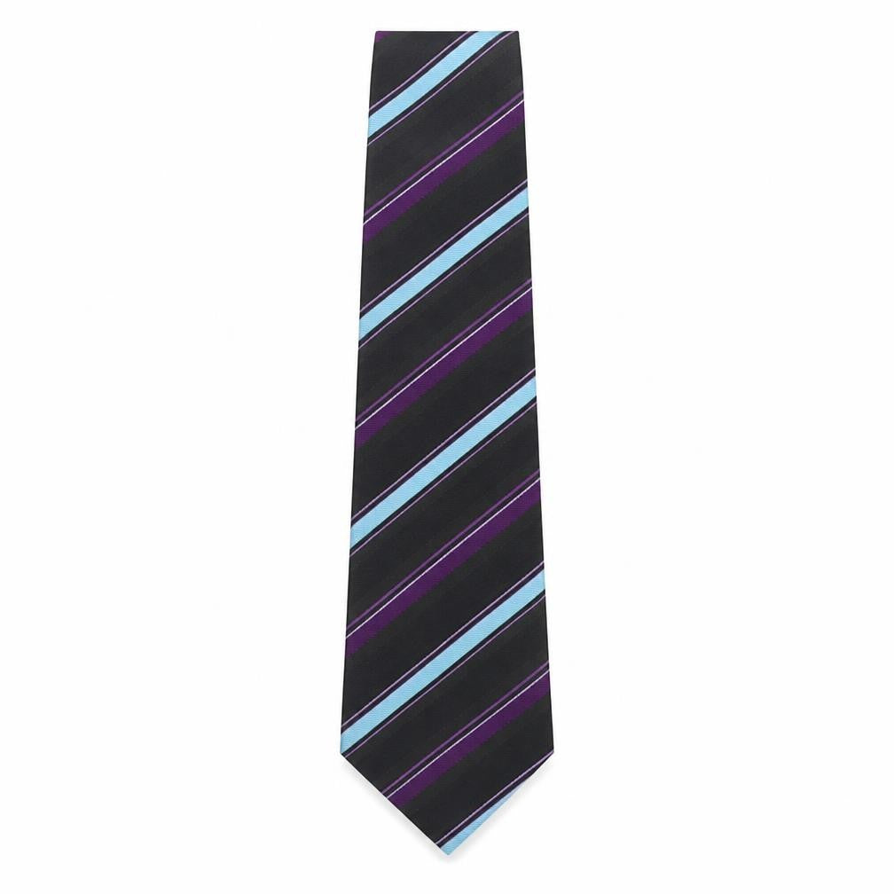 Front view of Vintage men’s multicoloured striped polyester pointed tie one size