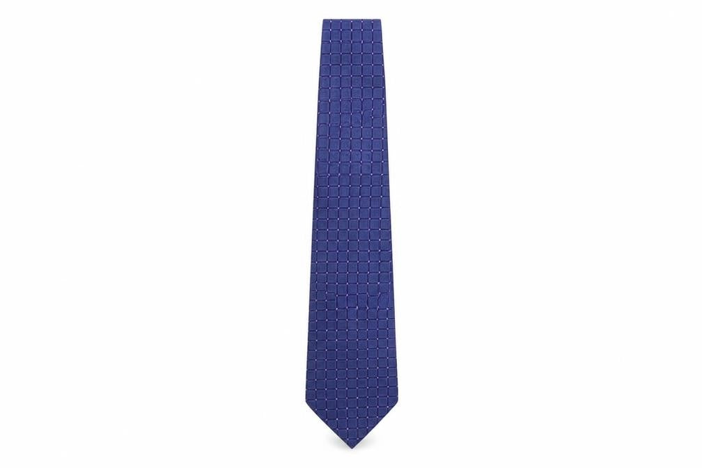 Front view of Paolo Vincente men’s blue geometric silk pointed tie one size