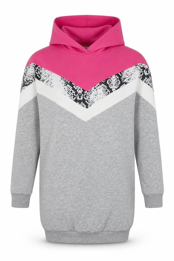 Front view of Matalan girls’ grey cotton tunic sweatshirt, size 13, years pullover