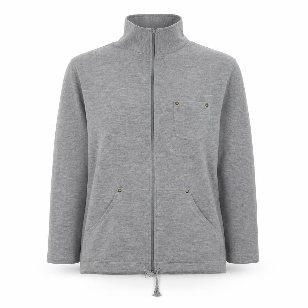 Front view of Fabrizio women’s grey polyester full zip sweatshirt, size M, zip