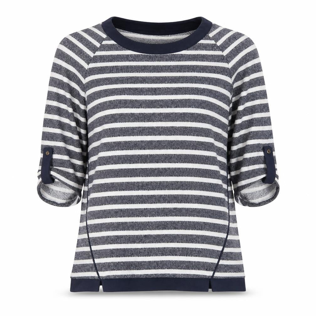 Dandara Womens Blue Striped Polyester Jersey T-Shirt Size S Round Neck