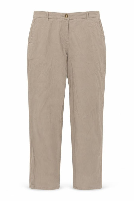 Front view of Buffalo women’s beige cotton trousers, size UK 12, 30-inch leg regular button