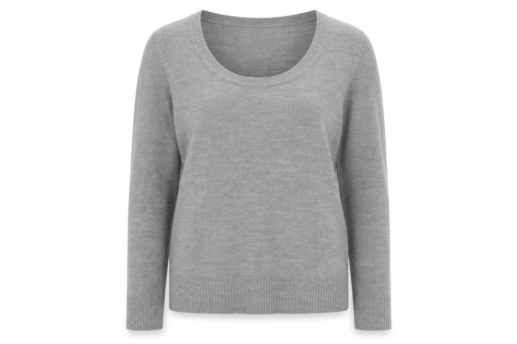 Front view of Papaya women’s grey scoop neck acrylic jumper, size UK 16