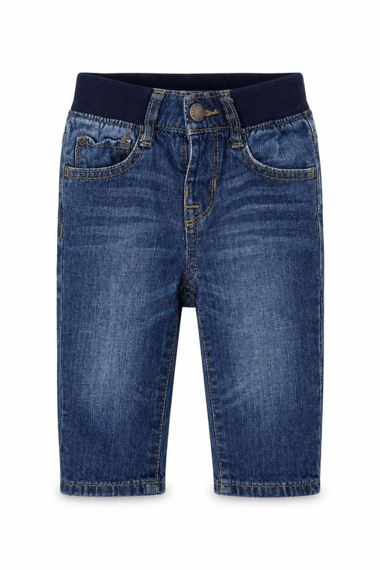 Front view of Gap Baby Blue Cotton Cropped Jeans, size 6-9, Months Button -, size 6-12M