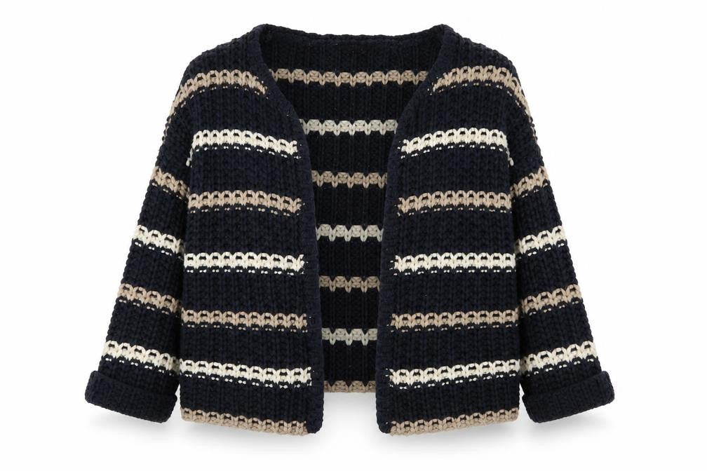 Dorothy Perkins Womens Blue Round Neck Striped Acrylic Cardigan Jumper Size L