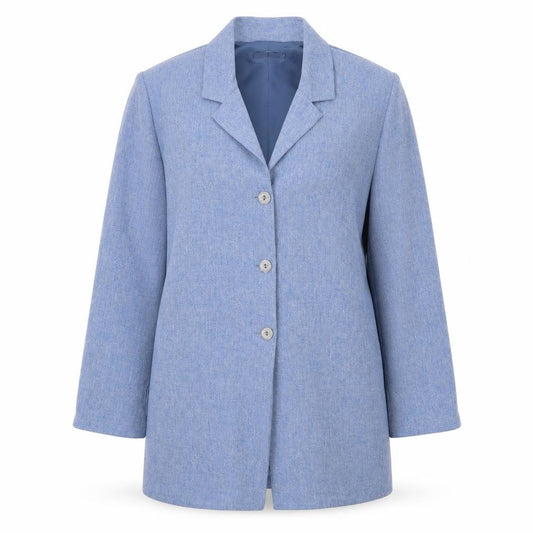 Front view of Bonmarché women’s blue jacket, size UK 18, button