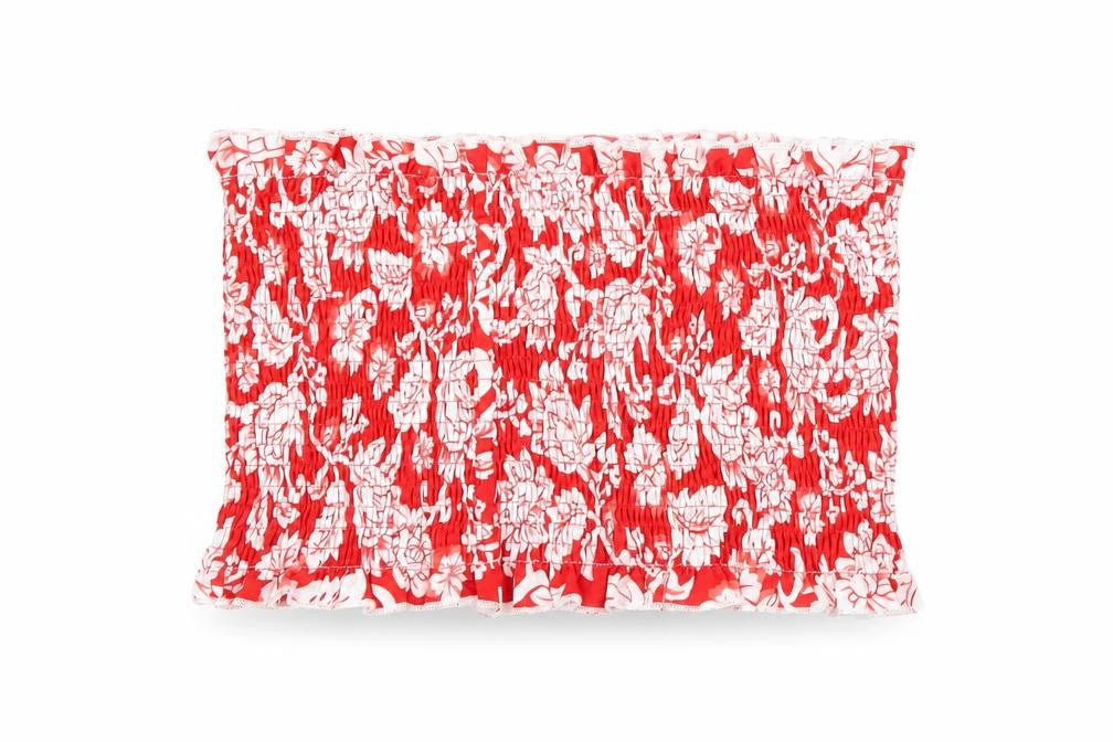 Front view of SHEIN women’s red floral polyester basic tank, size M, square neck