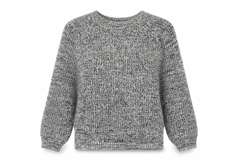 Front view of Atmosphere women’s grey square neck cotton jumper, size UK 8, - cold shoulder
