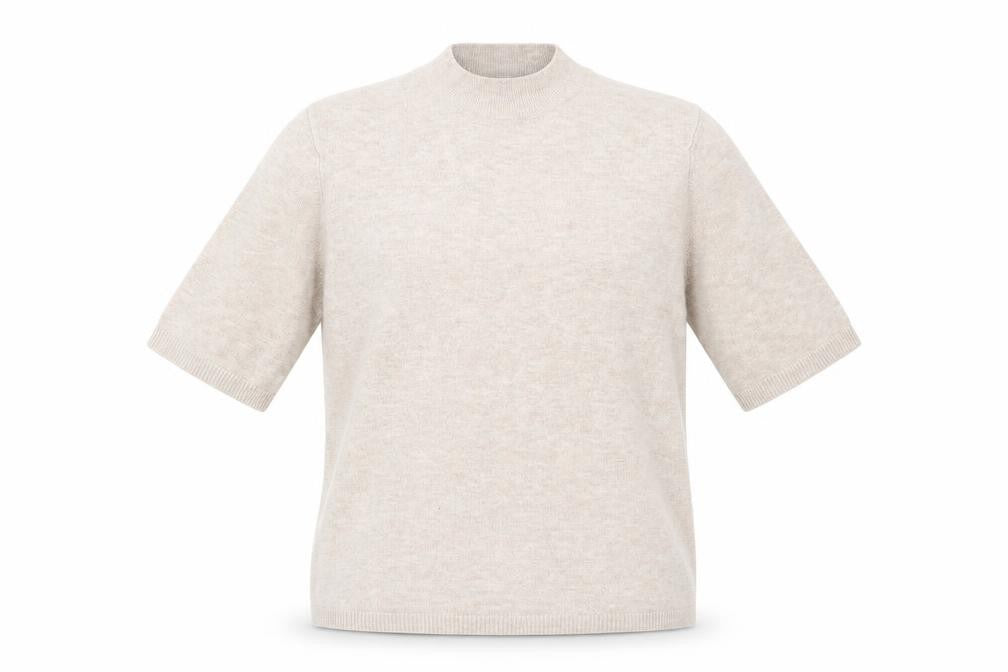 Front view of H&M women’s beige mock neck viscose jumper, size S
