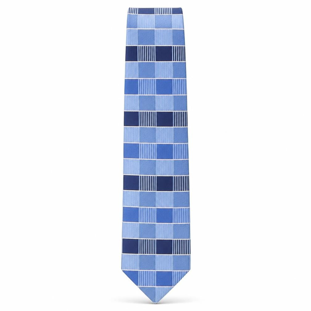 Front view of Loxley men’s blue plaids & checks polyester pointed tie one size