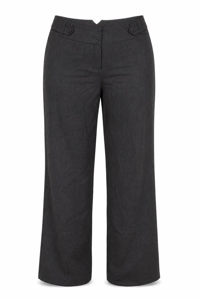 Front view of Editions women’s grey houndstooth polyester trousers, size UK 12, 31-inch leg regular zip