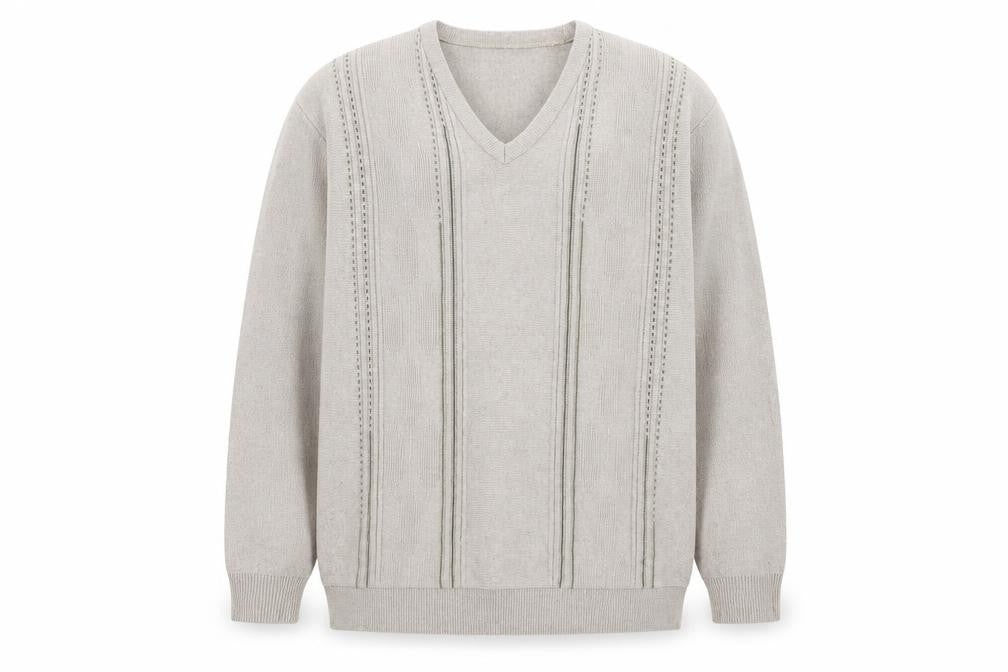 Greenwoods Casual Mens Beige V-Neck  Cotton Pullover Jumper Size L