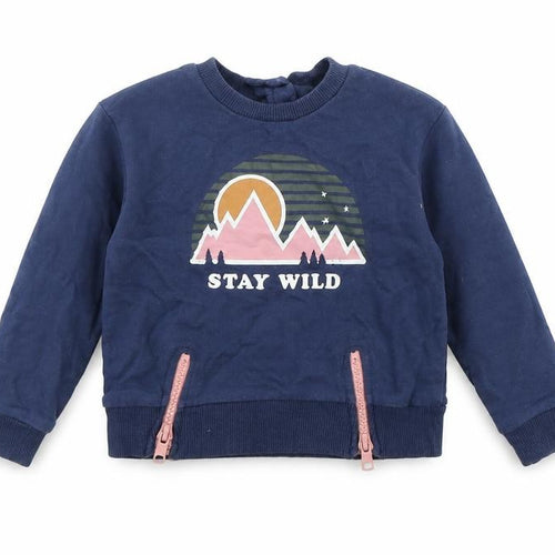 Very Girls Blue  Cotton Pullover Jumper Size 12-18 Months  Button - 'Stay Wild'