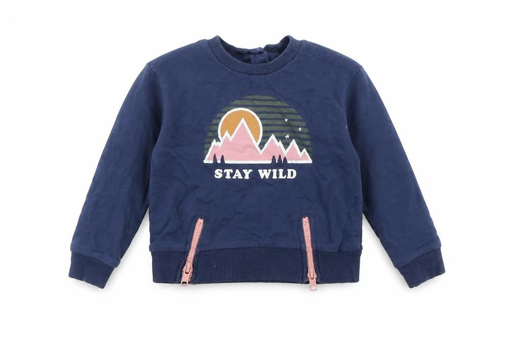Very Girls Blue  Cotton Pullover Jumper Size 12-18 Months  Button - 'Stay Wild'