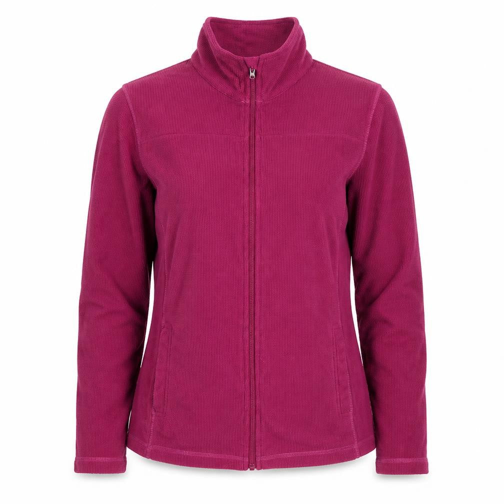 Front view of Loungewear women’s pink polyester full zip sweatshirt, size S, zip