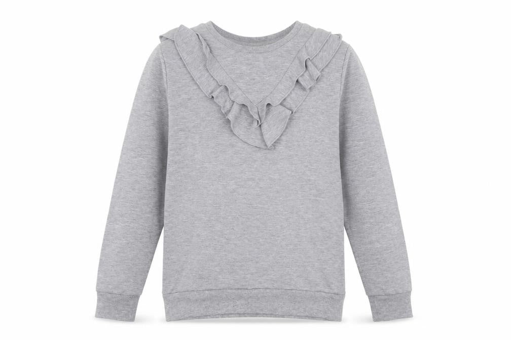 Front view of Dorothy Perkins women’s grey polyester pullover sweatshirt, size UK 10, pullover