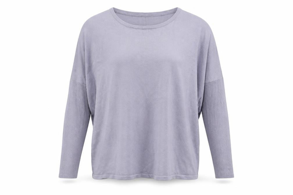 Front view of Saint women’s purple crew neck viscose jumper, size L