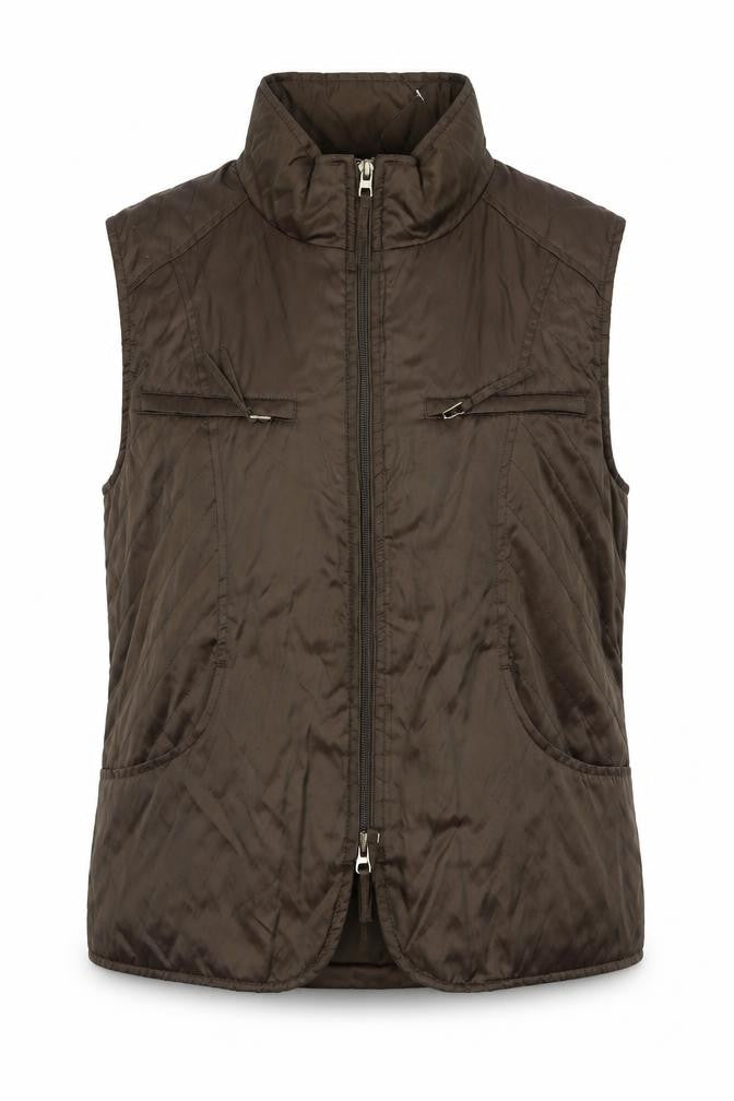 Front view of Lakeland women’s brown gilet jacket, size UK 10, zip