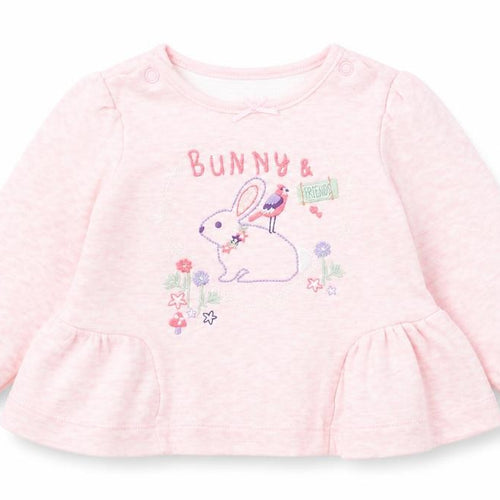 BHS Baby Pink  100% Cotton Pullover T-Shirt Size 3-6 Months Round Neck Snap - Rabbit