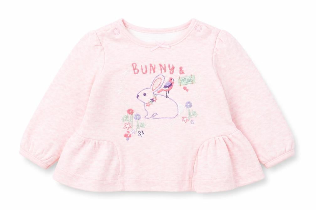 BHS Baby Pink  100% Cotton Pullover T-Shirt Size 3-6 Months Round Neck Snap - Rabbit