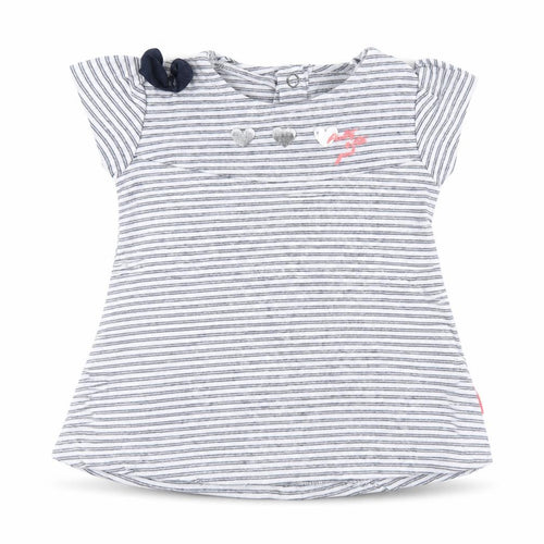 Dirkje Baby Blue Striped Cotton Pullover T-Shirt Size 0-3 Months Round Neck Snap - 'Pretty Little Girl'