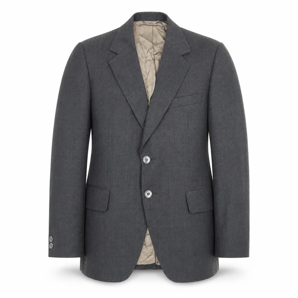 Front view of Jackson men’s grey plaid polyester jacket blazer, size 36