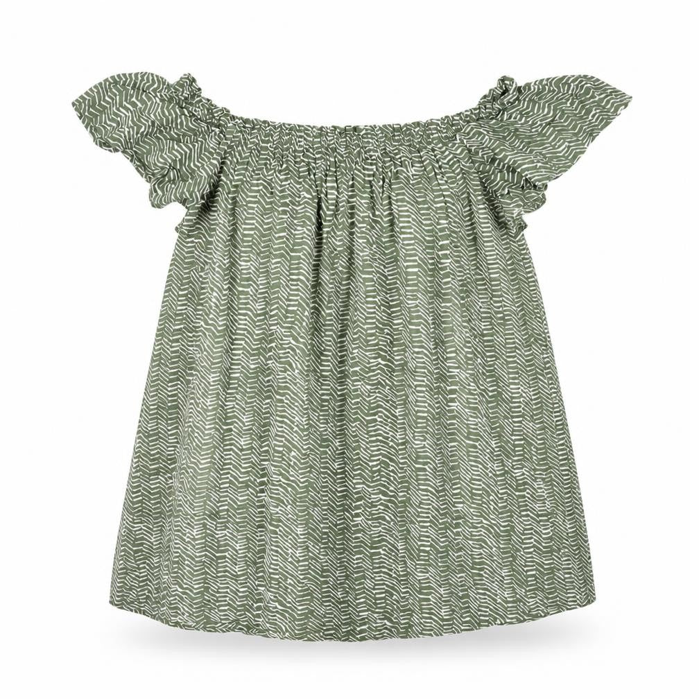 Front view of Primark women’s green striped viscose basic blouse, size UK 8, round neck