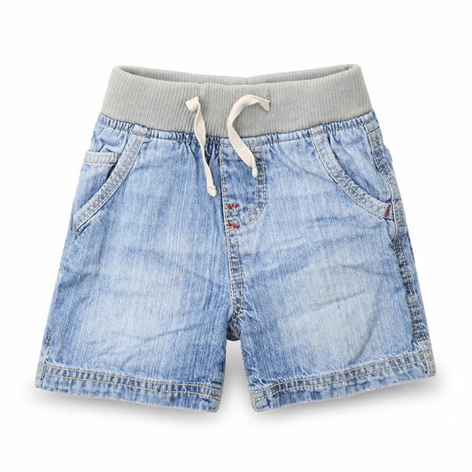 Front view of Urban Rascals Baby Blue Cotton Cropped Jeans, size 18-24, Months Pullover