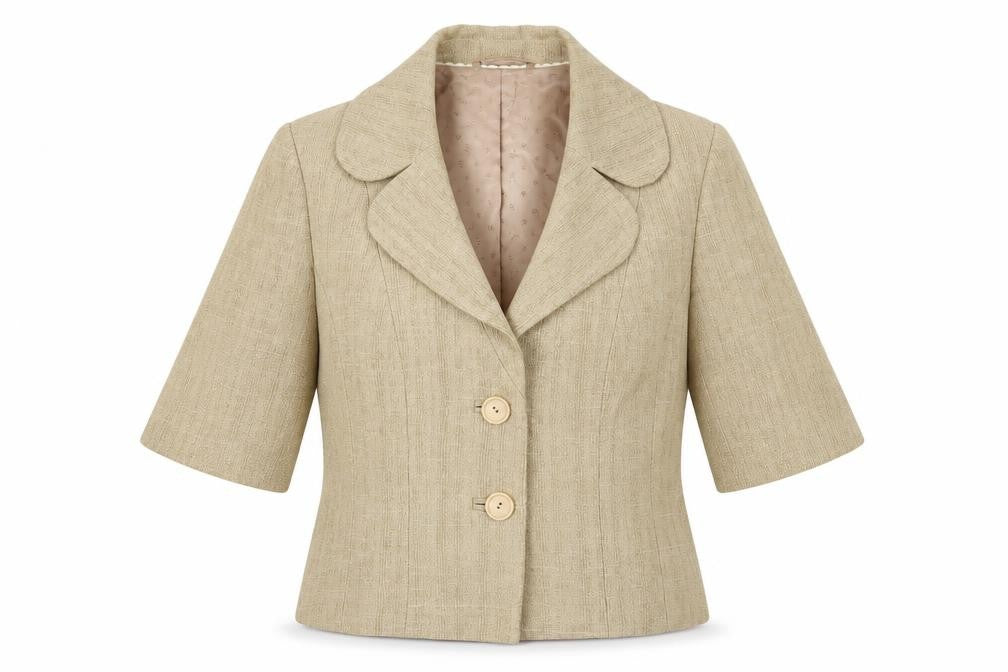 Front view of Coast women’s beige jacket, size UK 12, button