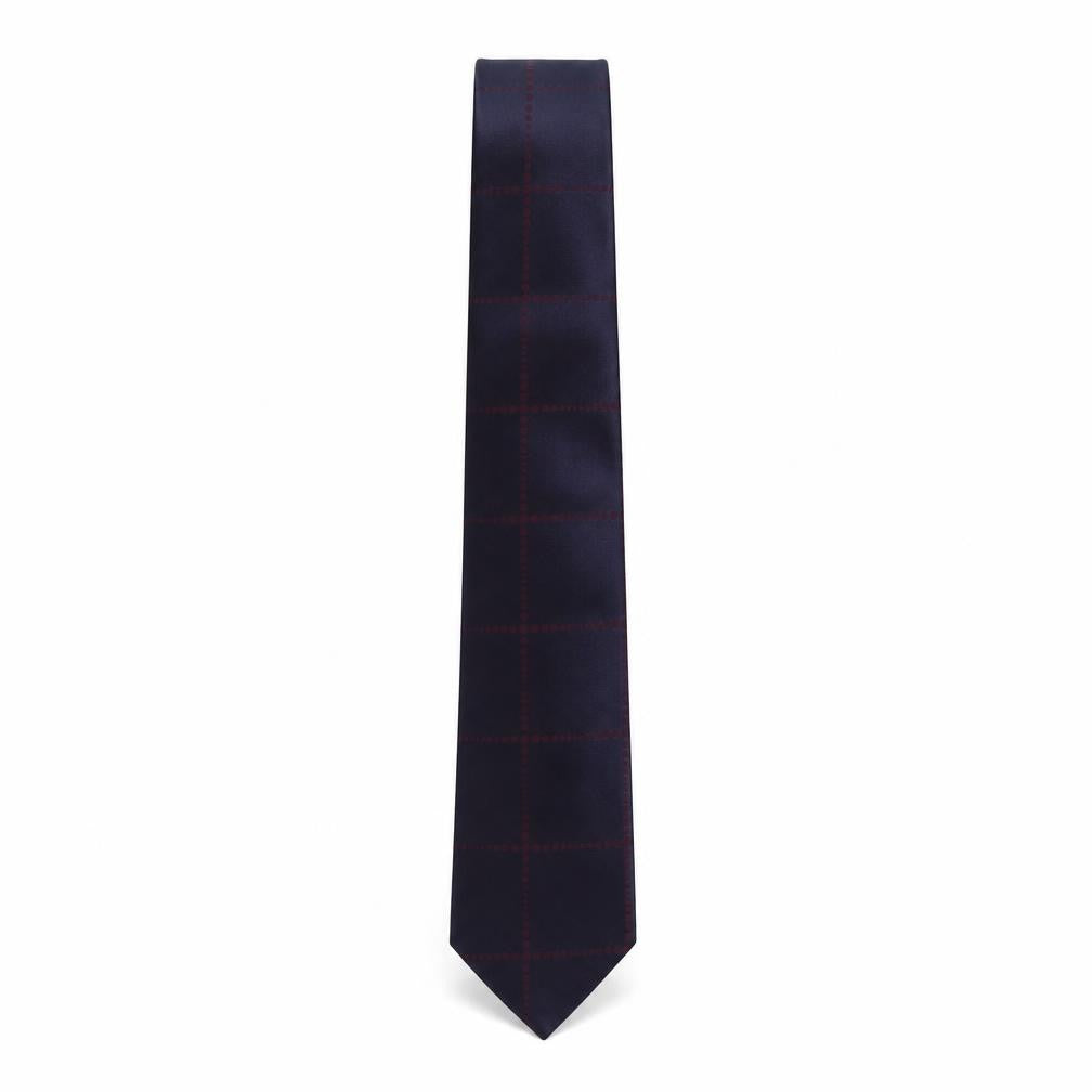 Front view of Simon Carter men’s purple plaids & checks silk pointed tie one size