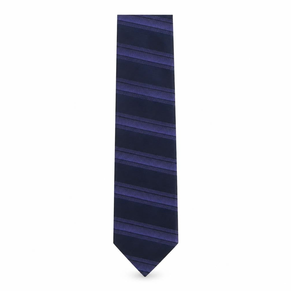 Front view of Marks & Spencer men’s blue striped polyester pointed tie one size