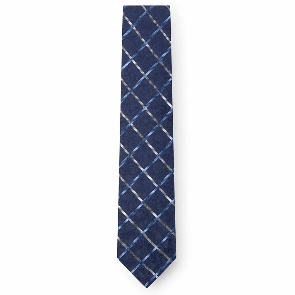 Front view of Marks & Spencer men’s blue plaids & checks polyester pointed tie one size