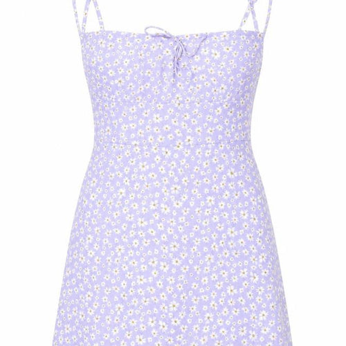 SheIn Womens Purple Floral Cotton Mini  Size L  Square Neck Zip