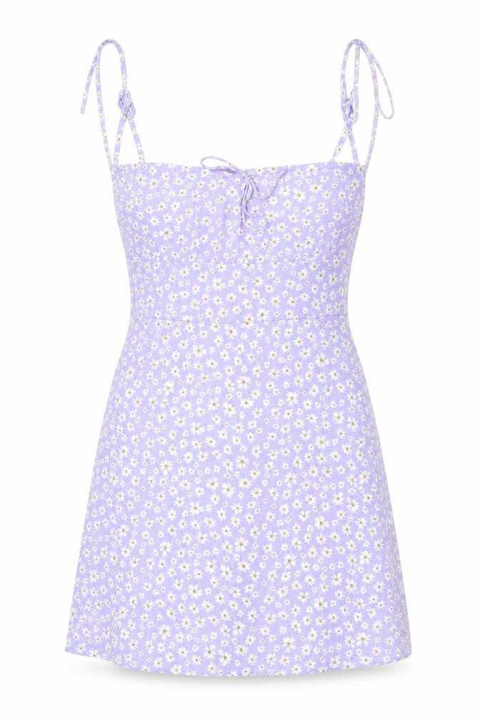 SheIn Womens Purple Floral Cotton Mini  Size L  Square Neck Zip