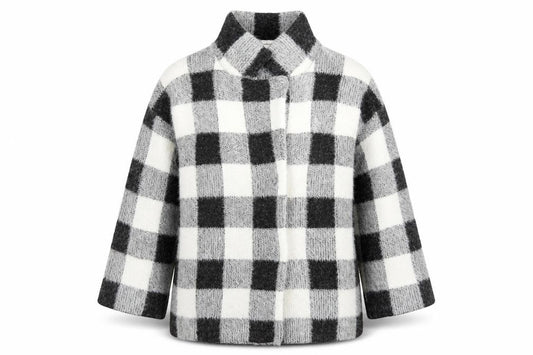 Front view of Primark women’s grey check jacket coatigan, size M, snap