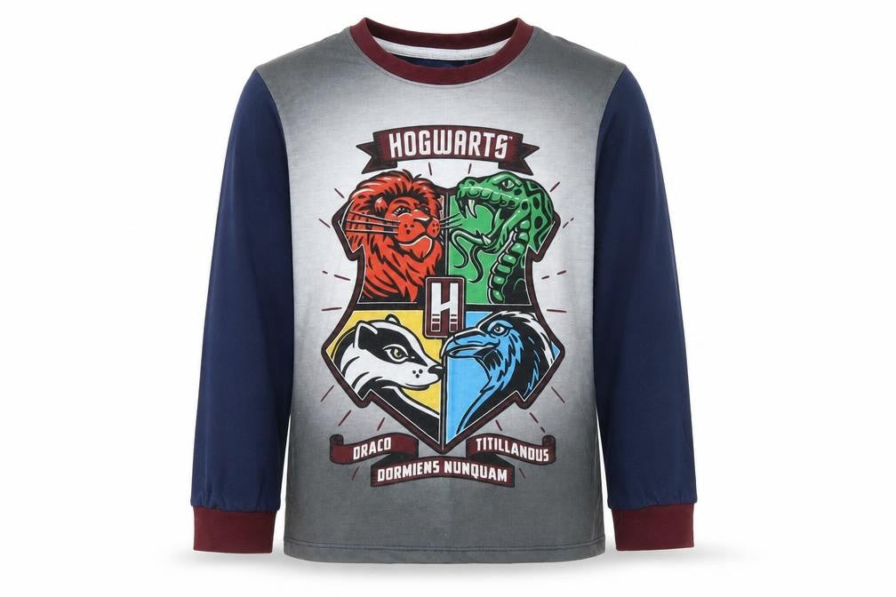 Front view of Character.Com girls’ blue polyester pullover t-shirt, size 8-9, years crew neck pullover - hogwarts
