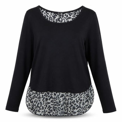 Stella Morgan Womens Black Crew Neck Animal Print Cotton Pullover Jumper Size 8