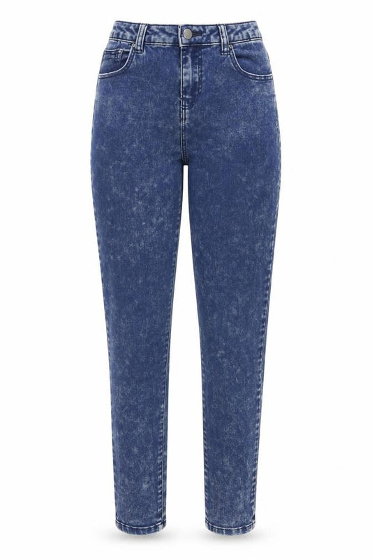 Front view of Primark women’s blue cotton skinny jeans, size UK 12, 32-inch leg regular button