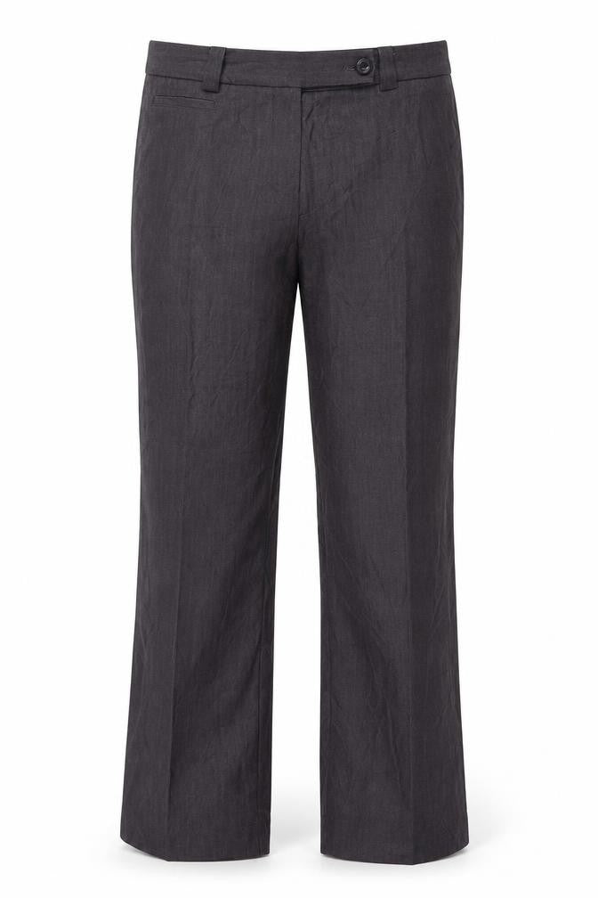 Front view of Anna Rose women’s purple polyester trousers, size UK 14, 30-inch leg regular button