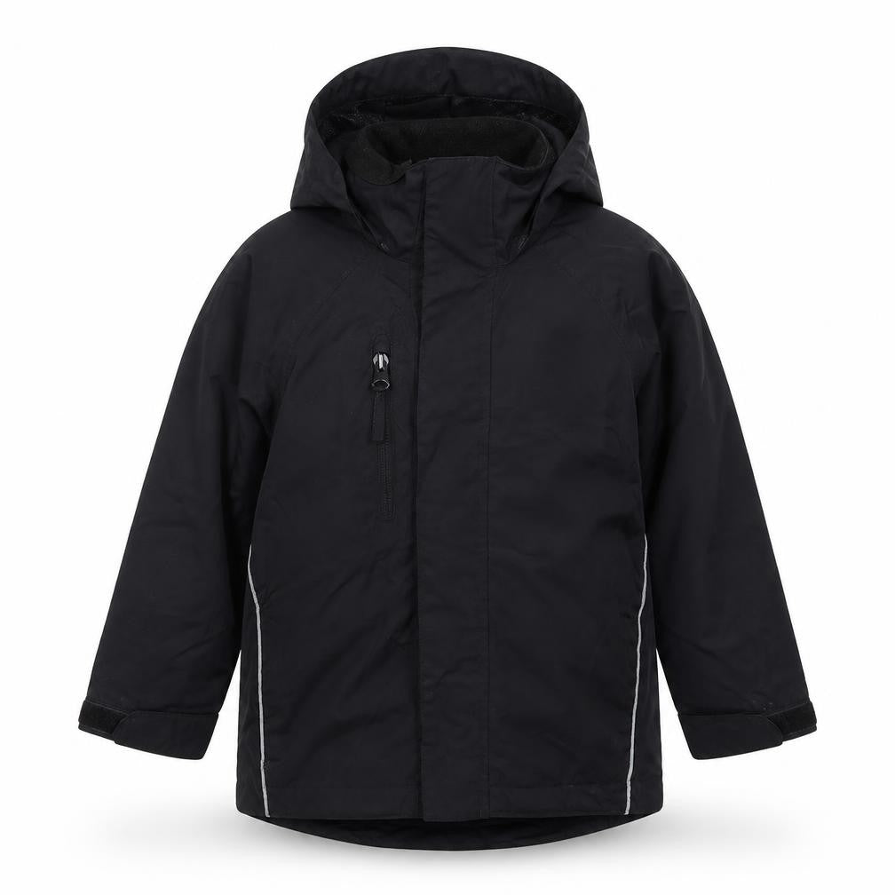 Front view of Reliant Attitude boys’ black basic coat coat, size 3-4, years zip