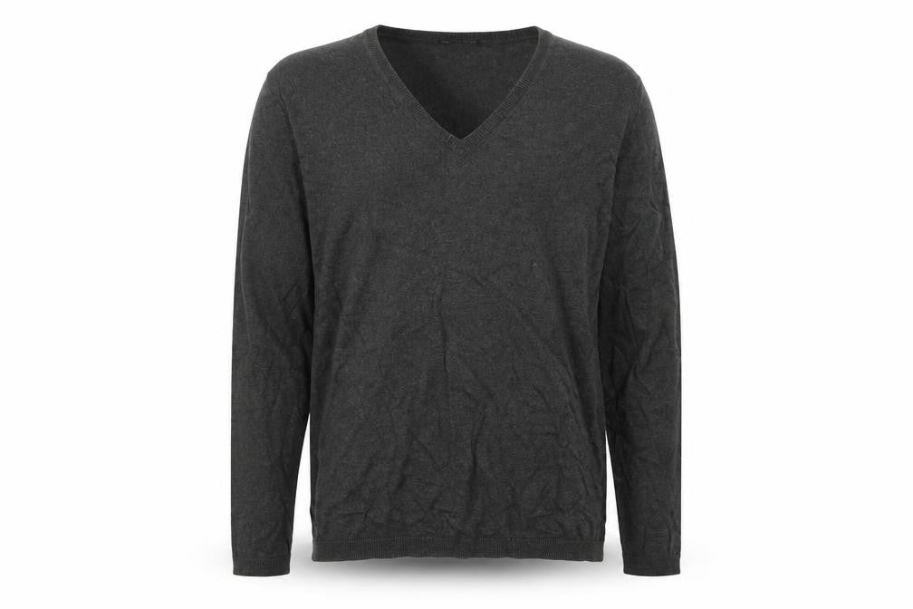 Front view of Gap men’s grey v-neck cotton jumper, size L