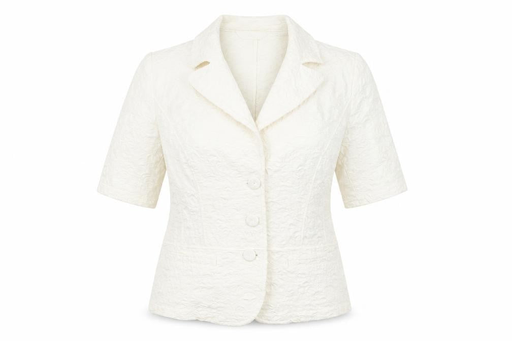 Front view of Marks & Spencer women’s white floral jacket blazer, size M, button